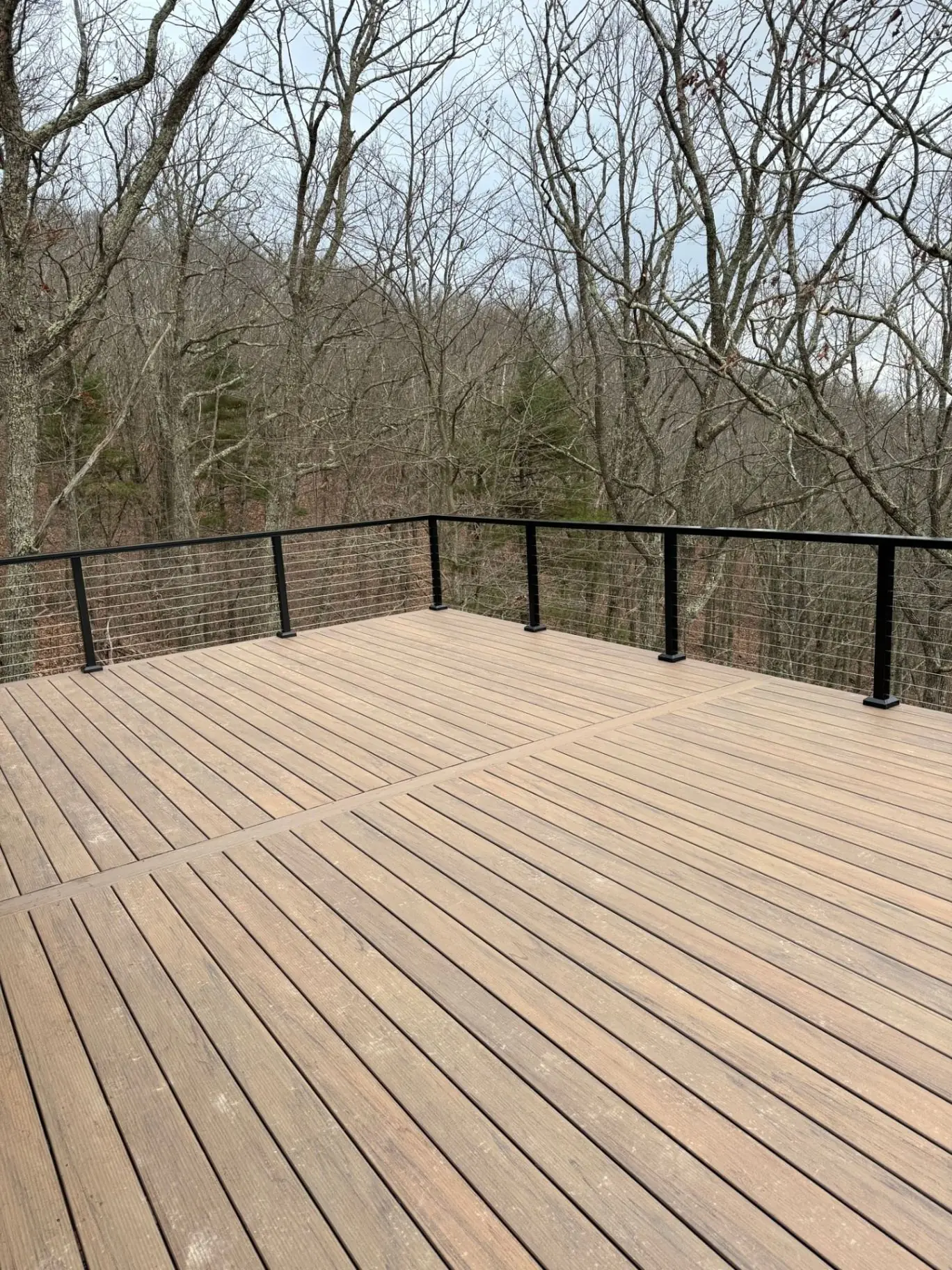 Composite deck with cable railing and mountain view