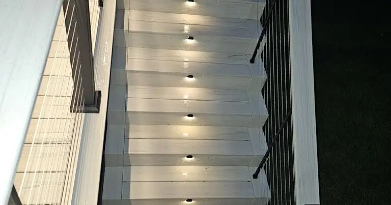 Composite deck stairs with LED step lighting