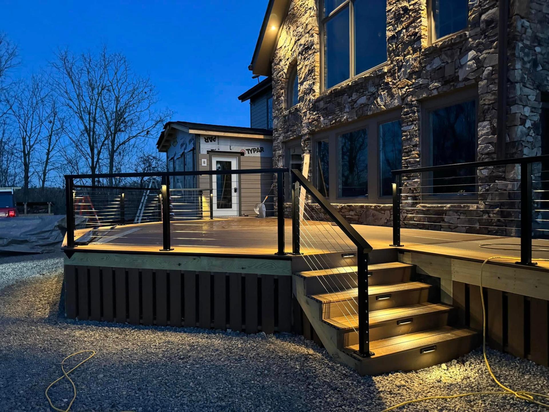 Beautiful wooden deck at sunset