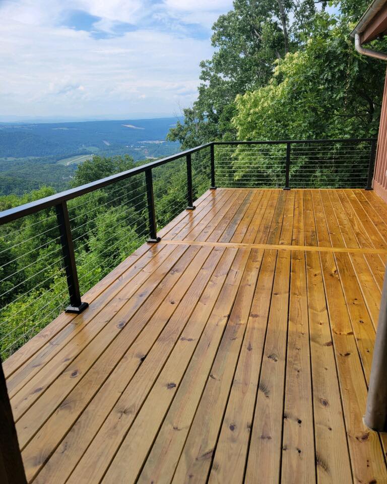 Mountain view deck with natural wood